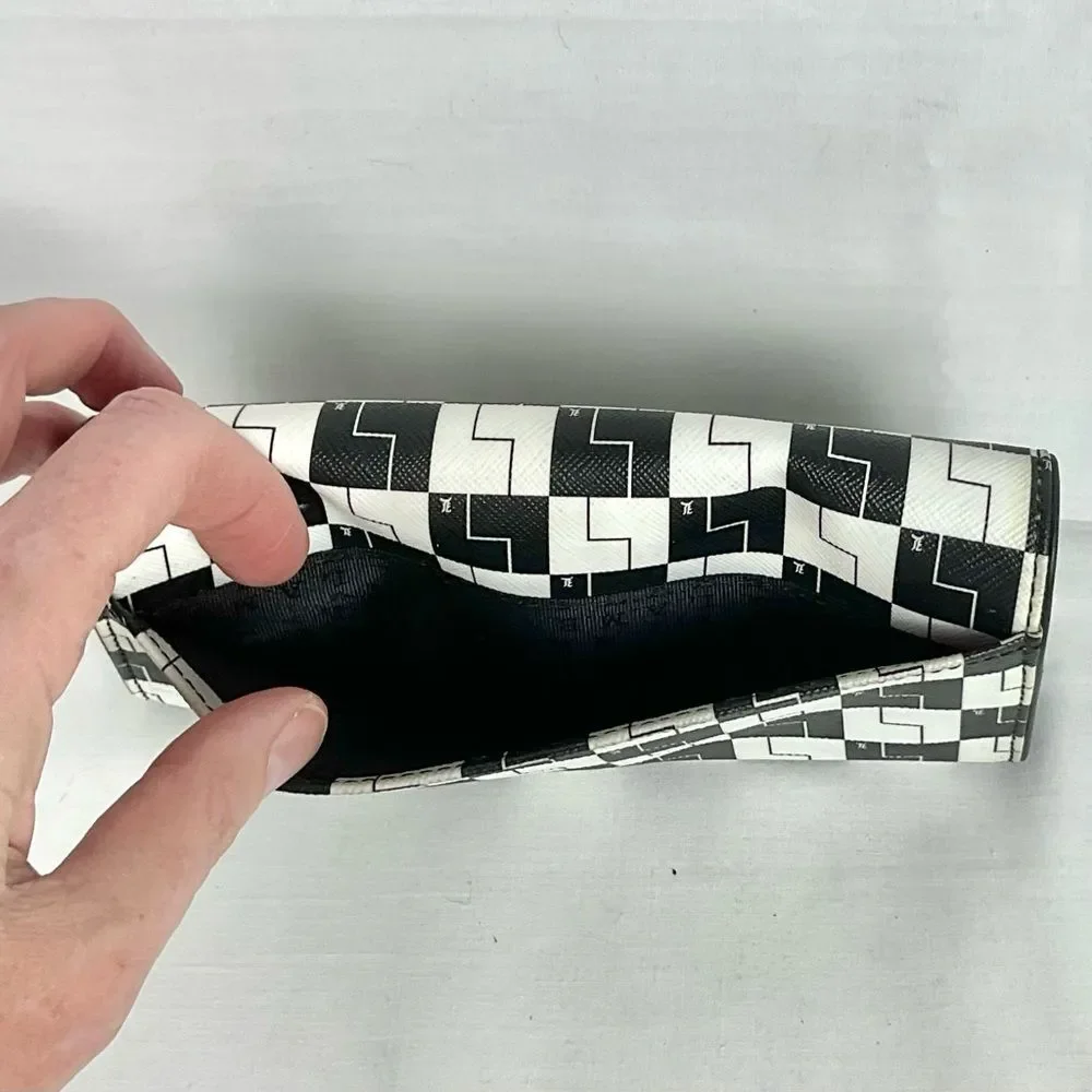 LAMB Black & White Checkerboard Wallet Y2K Signature Zip Around vintage
